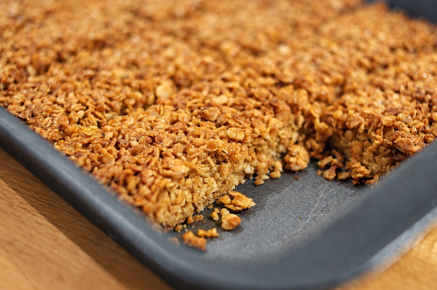 Homemade flapjacks, fresh from the tray